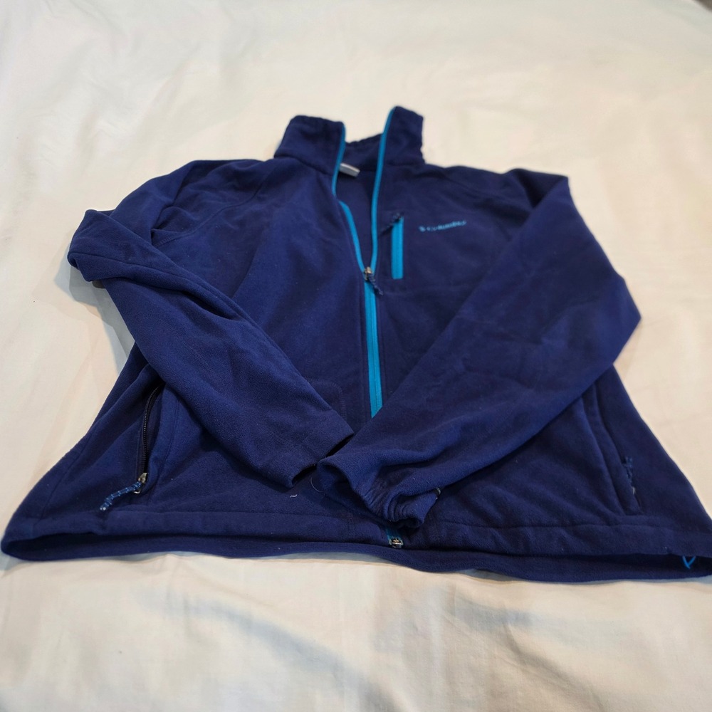 Columbia Fleece Jacket Mens Medium Navy Blue Excellent Full Zip AM3039